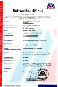 Schweißzertifikat nach EN 1090 Schweißzertifikat nach EN 1090